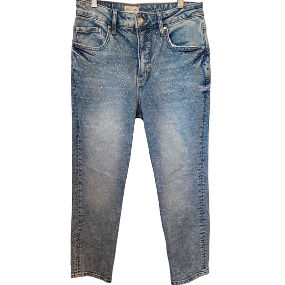 PILCRO & the Letterpress Mom Jeans Rhinestone Embellished Denim Light Wash 28 - Picture 1 of 14